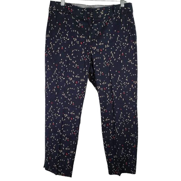 Talbots Chino Pants Women's Size 10 Signature Fit Navy Blue Bird Print - Picture 2 of 7